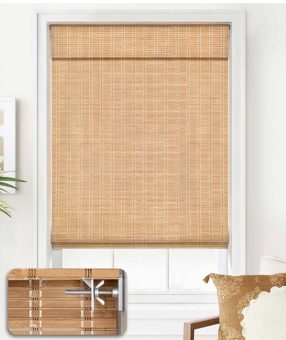 LazBlinds Cordless No-Drill Bamboo Roman Shades, Brown, 38x64